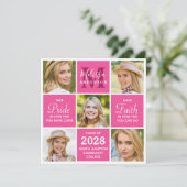 Invitation Élégant Monogramme 5 Photo Collage Pink Graduation (Debout devant)