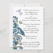 INVITATION ÉLÉGANT MONOGRAMME ANCIEN FLEUR BLEU FLORALIN DE F (Dos)