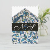 INVITATION ÉLÉGANT MONOGRAMME ANCIEN FLEUR BLEU FLORALIN DE F (Debout devant)