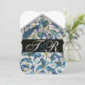 INVITATION ÉLÉGANT MONOGRAMME ANTIQUE FLEUR BLEUE FLORALIN DE (Debout devant)