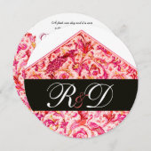 INVITATION ÉLÉGANT MONOGRAMME ANTIQUE FLEURS DE PÊCHER FLORAU (Devant / Derrière)