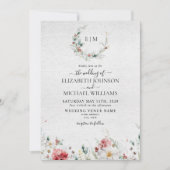 Invitation Elégant Monogramme Aquarelle Florale Mariage d'hiv (Devant)