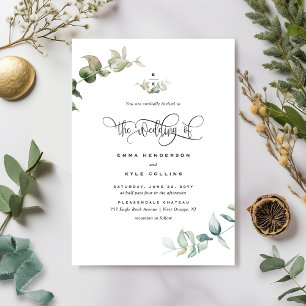 Invitation Elégant Monogramme Aquarelle Mariage de verdure