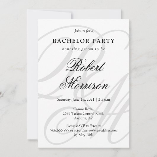 Invitation Élégant Monogrammé avec code QR Bacherlor Party (Devant)