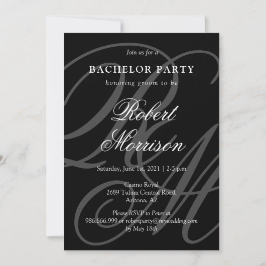 Invitation Élégant Monogrammé avec code QR Bacherlor Party (Devant)