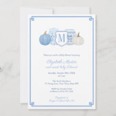 Invitation Elégant Monogramme Baby shower Citrouille bleu et  (Devant)