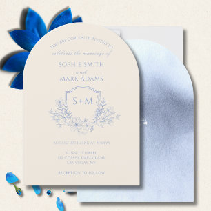 Invitation Élégant Monogramme Bleu Crête initiale Mariage flo