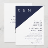 Invitation Élégant Monogramme Bleu Marine Code QR pour la Mar (Devant / Derrière)