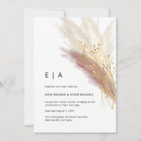 Elégant Monogramme Boho Rose Or Pampas Grass Invit