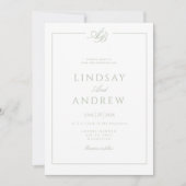 Invitation Élégant Monogramme Bordure Blanc Vert Mariage (Devant)