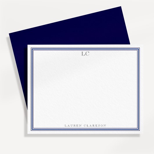 Invitation Élégant Monogramme Bordure Bleue de la Marine