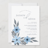 Invitation Élégant Monogramme Botanique Bleu de Mariage (Devant)