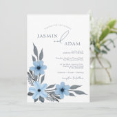 Invitation Élégant Monogramme Botanique Bleu de Mariage (Debout devant)