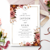 Invitation Élégant Monogramme Bourgogne et Mariage Blush