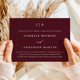 Invitation Élégant Monogramme Bourgogne Mariage photo