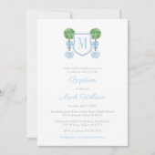 Invitation Élégant Monogramme Boxwood Boy Baptême de garçon C (Devant)