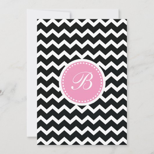 Invitation Élégant monogramme Chevron rose et noir (Devant)