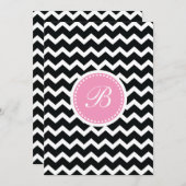 Invitation Élégant monogramme Chevron rose et noir (Devant / Derrière)