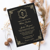 Invitation Élégant Monogramme Classic Noir et Or Design