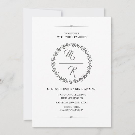 Invitation Élégant, monogramme classique couronne (Devant)