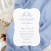 Invitation Élégant Monogramme classique Dusty Mariage bleu