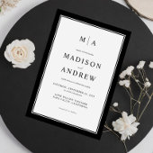 Invitation Élégant Monogramme classique Mariage noir et blanc