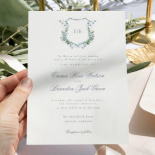 Invitation Élégant Monogramme Crest Mariage officiel