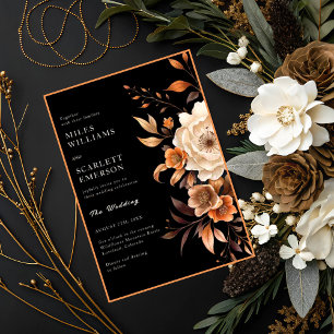 Invitation Élégant Monogramme D'Automne Noir Tout En Un Maria