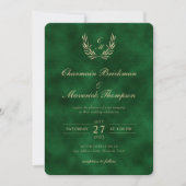Invitation Élégant Monogramme de couronne velours vert Mariag (Devant)