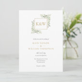 Invitation Élégant Monogramme de Mariage de Feuillage Vert (Debout devant)