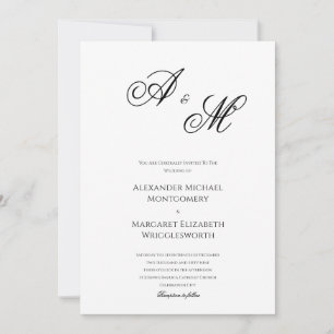 Invitation Élégant Monogramme de Mariage Noir et Blanc Formel