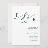 Invitation Élégant Monogramme de Mariage Vert Émeraude Script (Devant)