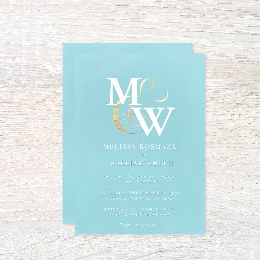 Invitation Élégant Monogramme de verre de mer Or Ampersand Ma