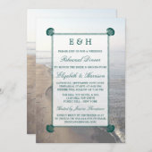 Invitation Élégant Monogramme, Dîner de répétition Turquoise (Devant / Derrière)