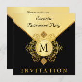Invitation Élégant Monogramme d'or noir Occasion spéciale (Devant / Derrière)