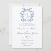 Invitation Élégant Monogramme Dusty Blue Crest Mariage (Devant)