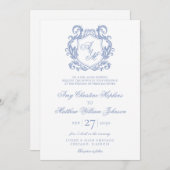 Invitation Élégant Monogramme Dusty Blue Crest Mariage (Devant / Derrière)