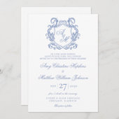 Invitation Élégant Monogramme Dusty Blue Crest Mariage (Devant / Derrière)