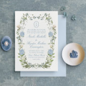 Invitation Élégant monogramme Dusty Blue Hydrangea