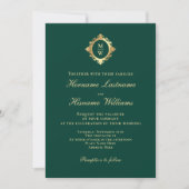 Invitation Élégant Monogramme Emerald Green Mariage or (Devant)