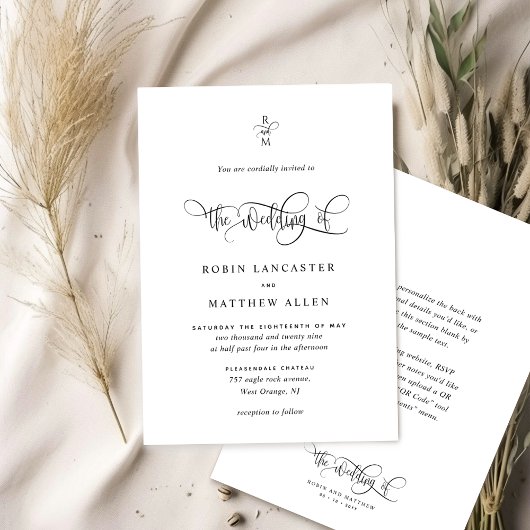 Invitation Élégant Monogramme et Calligraphie Moderne pour Ma