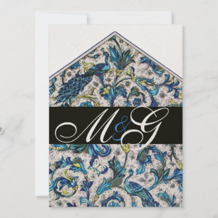 INVITATION ÉLÉGANT MONOGRAMME FLEUR BLEU OR FLORENTIN