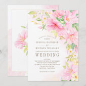 Invitation Élégant Monogramme Floral Aquarelle Botanique Rose (Devant / Derrière)