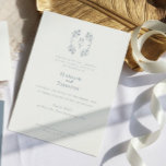 Invitation Élégant Monogramme Floral Crest Dusty Blue Mariage<br><div class="desc">Voici l'élégant Faire-part de mariage Monogram Crest aux couleurs bleu céleste. Elevez votre faire-part mariage avec une sophistication intemporelle et le charme céleste. Avec sa crête monographique complexe et son écriture délicate, cette invitation donne le ton d'une célébration vraiment enchanteresse. Faites de votre journée spéciale un moment inoubliable avec cette...</div>