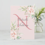 Invitation Élégant Monogramme Floral Mariage rose initial (Debout devant)