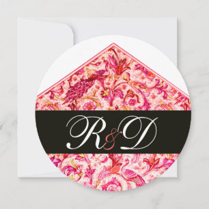 INVITATION ÉLÉGANT MONOGRAMME FLORAL ROSE ANTIQUE FLORENTIN