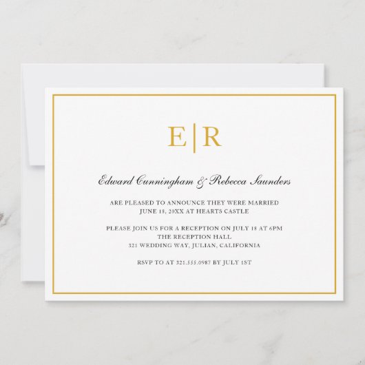 Invitation Elégant Monogramme Formal Gold Mariage Réception (Devant)