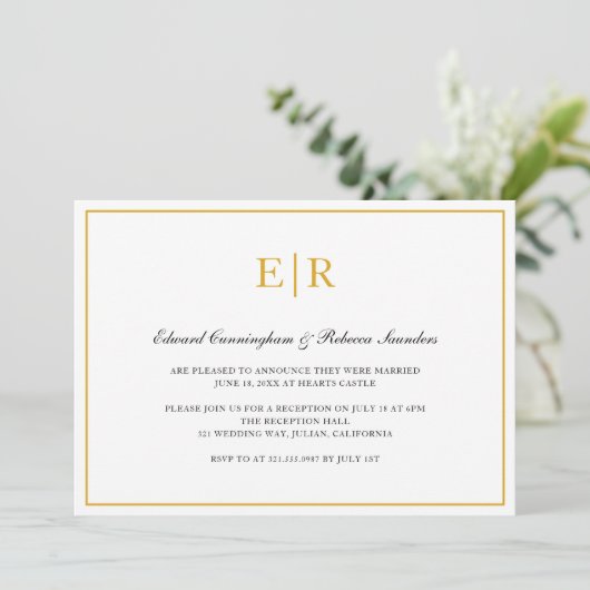 Invitation Elégant Monogramme Formal Gold Mariage Réception (Debout devant)