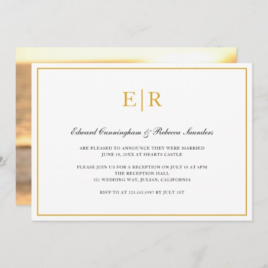 Invitation Elégant Monogramme Formal Gold Mariage Réception (Devant / Derrière)