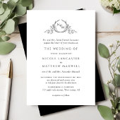 Invitation Élégant Monogramme Formal Mariage noir et blanc